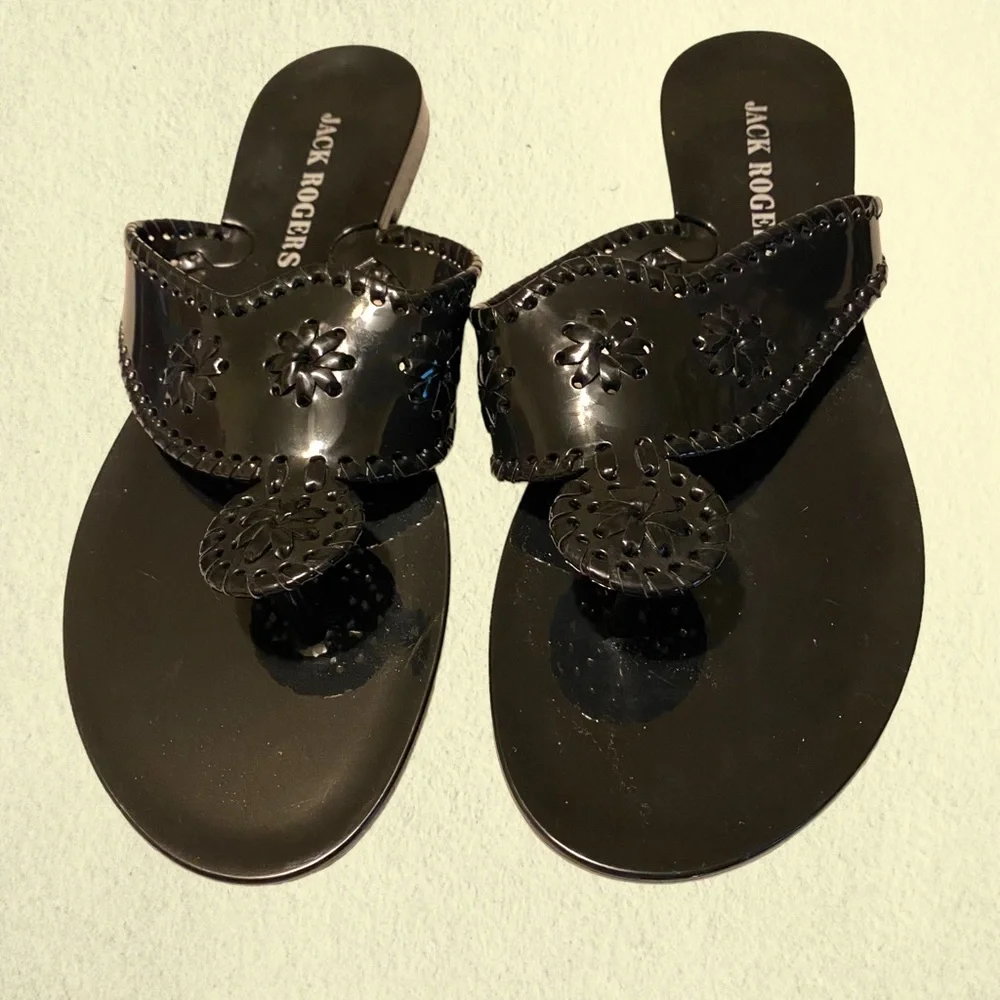 Jack Rogers Black Sandals 11 Shoes Flip Flops Shiny Woven Thongs Jellies Trendy - Picture 4 of 8